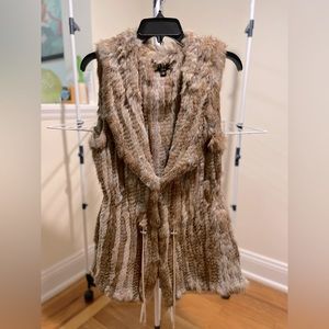 Rabbit Fur vest by Metric Knits fur collection in brown/multi.
